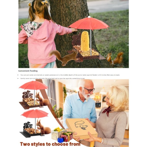 Squirrel & Chipmunk Miniature Metal Picnic Table w/Corn Cob Holder & Umbrella - Picture 11 of 11